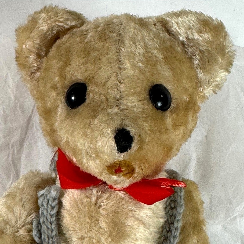 Vintage R Dakin Teddy Bear No 118 7" Poland Jointed Blonde Crochet Overalls - Picture 3 of 7